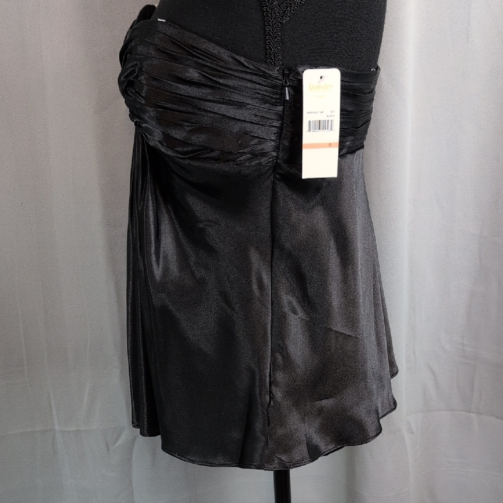 Shelli Segal Black Satin Ruched Bustier/Peplum Top Attention-Grabbing New Size 2 - Picture 5 of 11